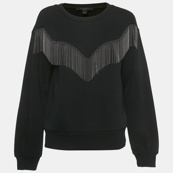 All Saints Sweaters - All Saints Black Cotton Embellished Trim Sweatshirt S